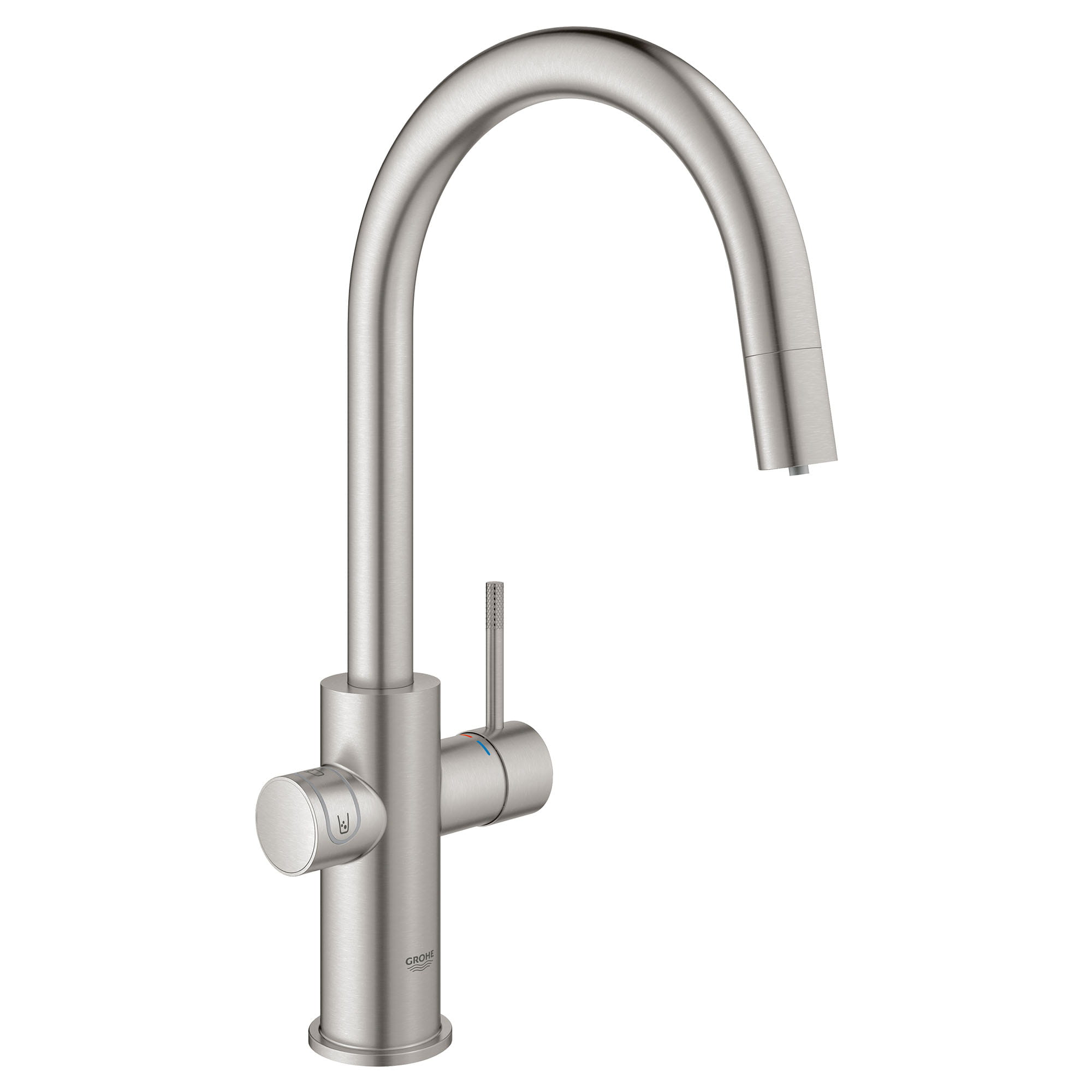 Single Handle Pull Down Kitchen Faucet Single Spray 175gpm With Chilled and Sparkling Water GROHE SUPERSTEEL